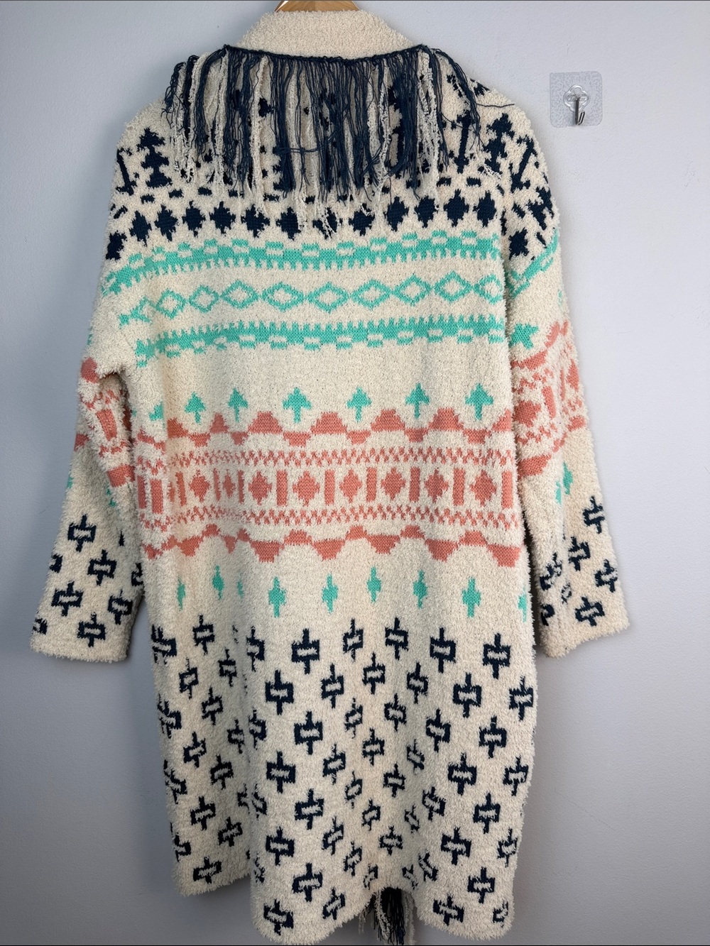 Blue B Cozy Aztec Cardigan Blanket Sweater Oversized Small Long Length Bohemian - Picture 12 of 16